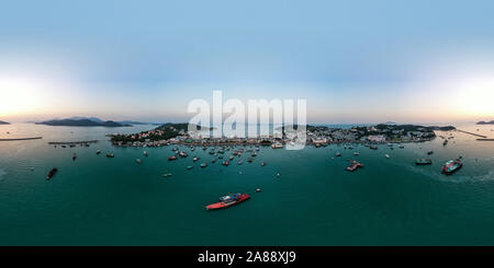 360 degree panoramic view of Aerial view sunset at Cheung Chau of Hong Kong