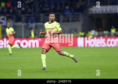 Milano, Italy. 06th November 2019. Uefa Champions League Group C. Atalanta Bergamasca Calcio vs Manchester City Fc. Gabriel Jesus of  Manchester City Fc   . Stock Photo