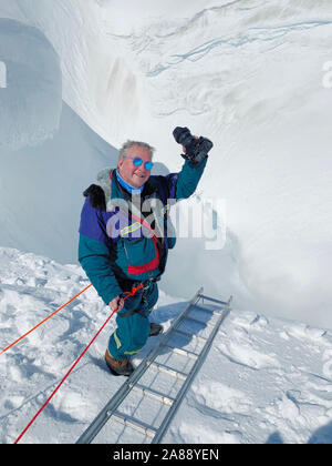 Photographer on a glacial expedition on Vatnajokull, Vatnajokull National Park, Iceland. Unesco World Heritage Site. Stock Photo