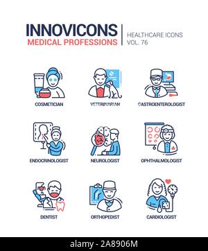 Medical professions line design style icons set Stock Vector