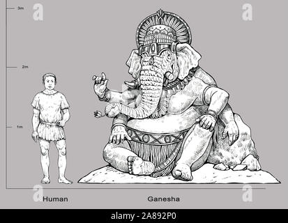 Ganesha - indian god. Half human half elephant. Fantasy iluustartion. Stock Photo