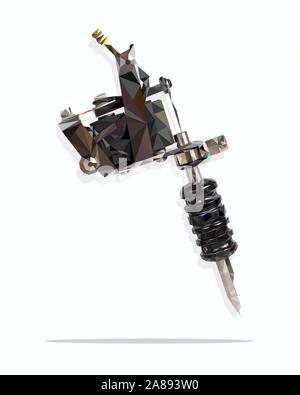 Low poly tattoo machine on white background. Polygonal vector illustration design. Stock Vector