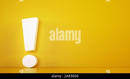 Big white exclamation mark on a yellow background. 3D Rendering Stock Photo