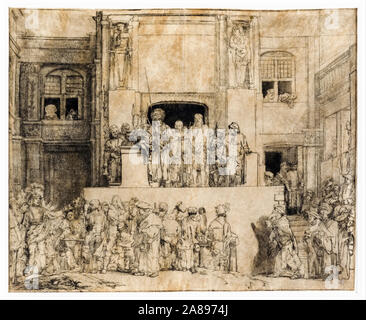 Rembrandt van Rijn, Christ presented to the people, (the oblong plate), drypoint, 1655 Stock Photo