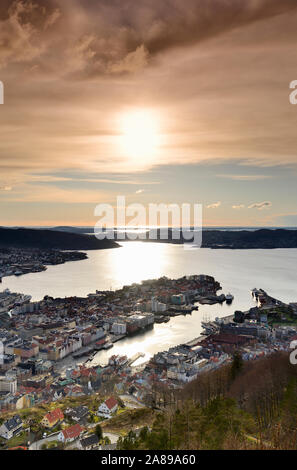 Elevated view over central Bergen. Hordaland, Norway Stock Photo
