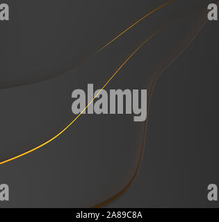 Anthracite shapes with gelden lines, abstract modern background, 3d rendering Stock Photo