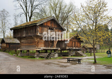 14th century storehouse from Telemark county at the Norwegian Museum of Cultural History (Norsk Folkemuseum) at Bygdoy. Oslo, Norway Stock Photo