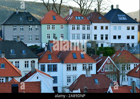 Bergen's Old Town at twilight. Norway Stock Photo