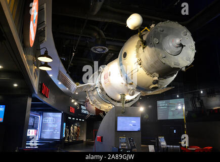 The Soyuz Capsule, a Russian manned spacecraft, at the National Space Centre, Leicester, Leicestershire, UK Stock Photo