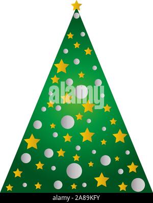 Icon set with green spruce and decorated christmas tree in a pot with star, decoration balls, Merry Christmas and a happy new year greeting card Stock Vector