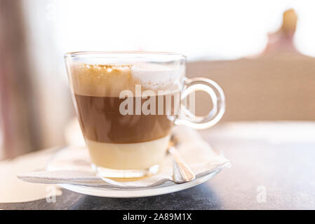 Cafe cortado leche y leche, a specialty coffee common in Spain with sweetened condensed milk Stock Photo