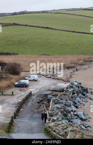 Storm damaged road in Hallsands, Devon Stock Photo