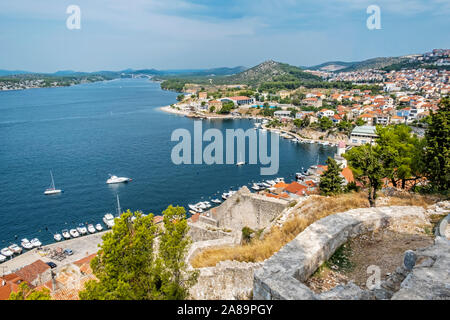 View from St. Michael's Fortress, Sibenik, Croatia. Travel destination. Architectural theme. Stock Photo