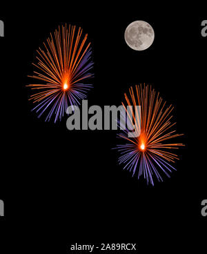 Full moon with firewroks on the background Stock Photo