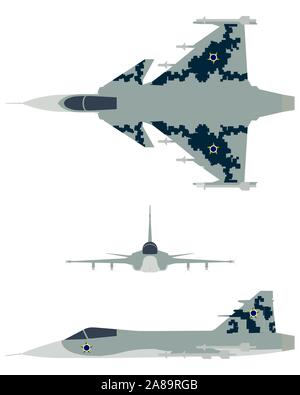 New Brazilian Military Fighter Plane. Camouflage painting. Stock Vector