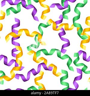 Seamless pattern with serpentine in Mardi Gras colors. Stock Vector