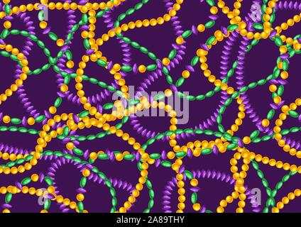Seamless pattern with beads in Mardi Gras colors. Stock Vector