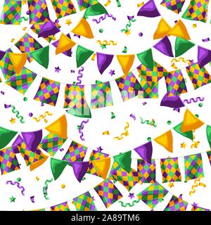 Seamless pattern with flags in Mardi Gras colors. Stock Vector