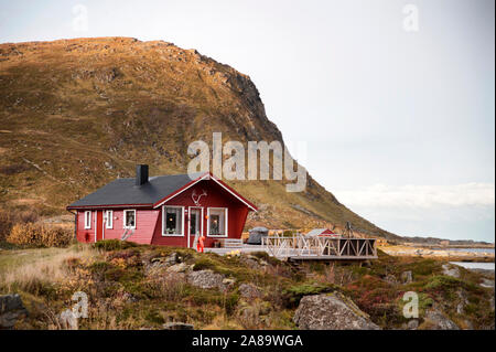 Lofoten Islands, traditional red wooden house Stock Photo