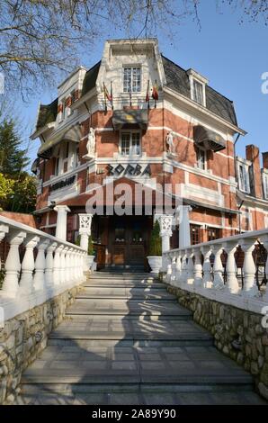 Leuven, Belgium - April 1, 2019: Steps to restaurant entrance in Leuven,  the capital of the province of Flemish Brabant in Belgium. Stock Photo