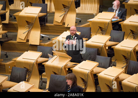 Edinburgh, UK. 7 November 2019.Pictured: Patrick Harvie MSP - Co Leader of the Scottish Green Party. Stage 1 Debate: Referendums (Scotland) Bill. Scenes from the debating chamber at the Scottish Parliament. Credit: Colin Fisher/Alamy Live News Stock Photo