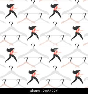 Vector seamless pattern with clothes hangers. Dry cleaning and laundry service. Black friday, big sale, discount. Organization of storage in a wardrob Stock Vector