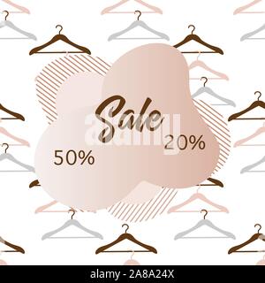 Seamless pattern Hangers, inscription Sale 50, 20 percent price reduction advert. Black Friday, Cyber Monday background. Purchase Discount promo layou Stock Vector