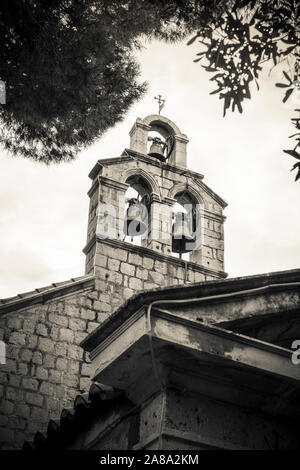 The bell tower at St Stephen Church, Zaton, Dalmatian Coast, Croatia Stock Photo