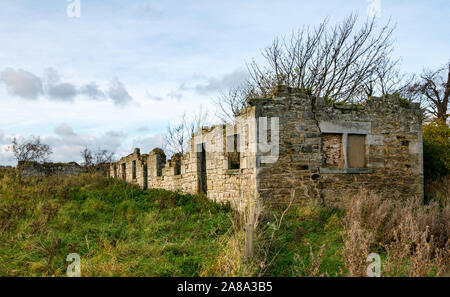 Row of ruined stone cottages, Gullane, East Lothian, Scotland, UK Stock Photo