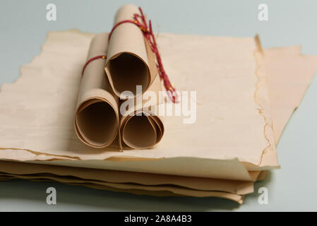 old tied up letters, view from above. Stock Photo