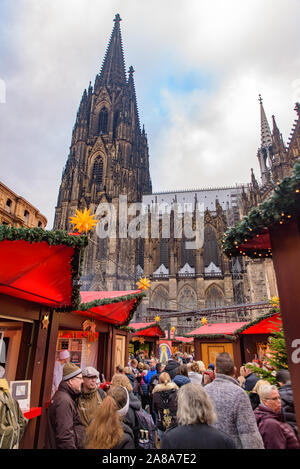 2018 Cologne Christmas market with Cologne Cathedral at background in Germany Stock Photo