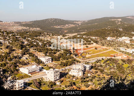 Aerial view of Ajlun in Jordan on a sunny day. Stock Photo