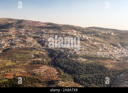Aerial view of Ajlun in Jordan on a sunny day. Stock Photo