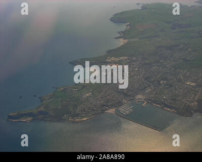 Brixham Harbour in Devon from the air Stock Photo