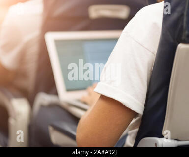 Man working on aircraft board Stock Photo