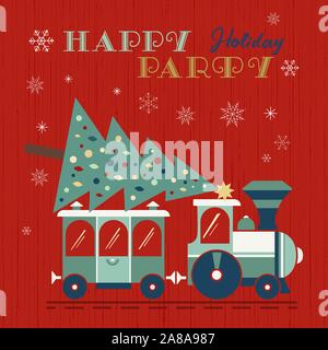 Happy holidays party fancy flat color vector poster Stock Vector