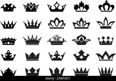 Big Set of vector king crowns icon on white background. Vector Illustration. Emblem and Royal symbols. Stock Vector