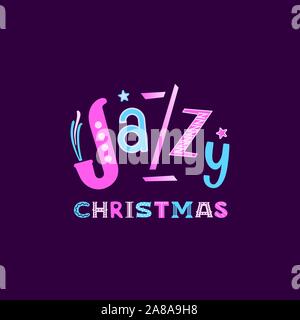 Jazzy Christmas holiday music fest hand drawn flat vector lettering Stock Vector