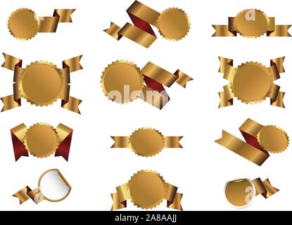 Set of outline golden ribbons and graphic elements. Vector Illustration Stock Vector