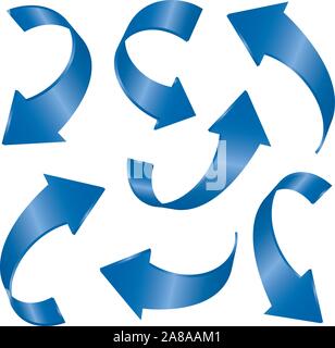 Set of blue vector arrows 3d. Graphic element for web and design. Outline illustration. Stock Vector