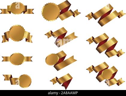 Set of outline golden ribbons and graphic elements. Vector Illustration Stock Vector