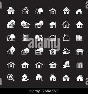 Set of white house icons. Buildings line icons. Vector Illustration. Stock Vector