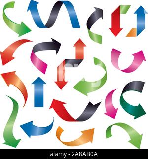 Set of color vector arrows 3d. Graphic element for web and design. Outline illustration. Stock Vector