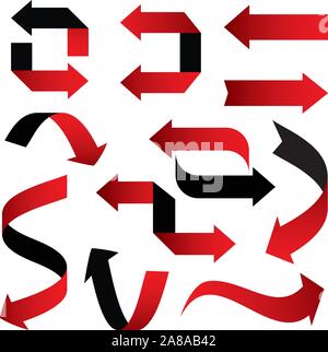 Set of red vector arrows 3d. Graphic element for web and design. Outline illustration. Stock Vector