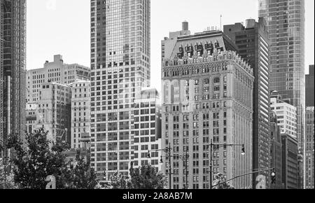 Black and white picture of New York City diverse architecture, USA. Stock Photo