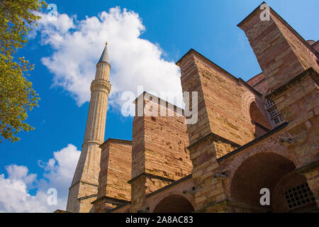 Part of the exterior of  Ayasofia or Hagia Sofia in Sultanahmet, Istanbul, Turkey. Built in 537 AD as a church, it was converted into a mosque in the Stock Photo