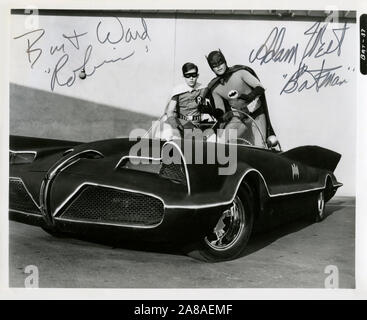 1960s era publicity still for the hit TV series Batman with Adam West and Burt Ward as Robin. Stock Photo