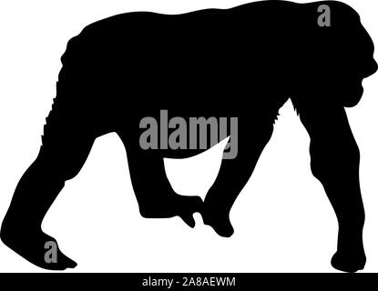 Black silhouette gorilla on a white background. Stock Vector