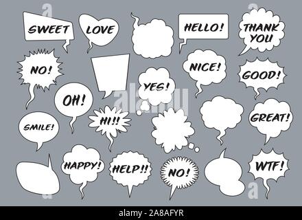 Set of comic speech bubbles with shadow. Vector Illustration and graphic elements. Stock Vector