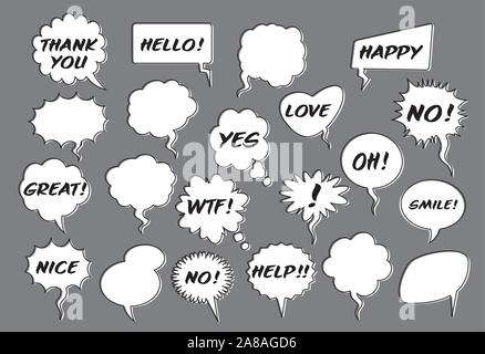 Set of comic speech bubbles with shadow. Vector Illustration and graphic elements. Stock Vector